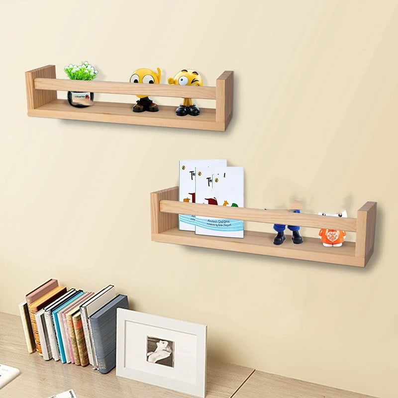 Natural Wood Floating Bookshelf Set - Naia Boutique